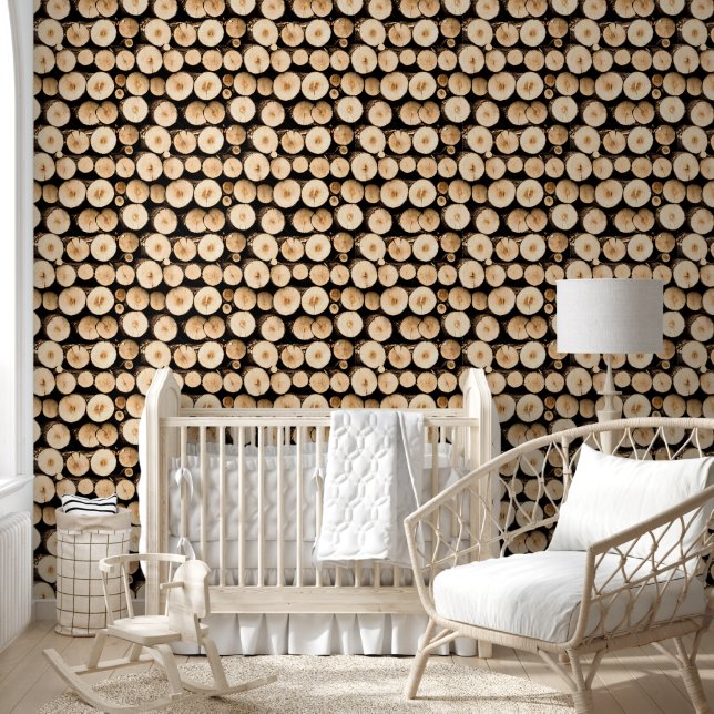 Papier Peint Bois bois cheminée forêt log cabine motif rustique (Enfants)