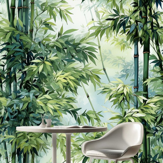 Papier Peint Bois de Bambou Verdure Aquarelle Foliage Nature (Bamboo Forest Greenery Watercolor Foliage Nature Wallpaper)