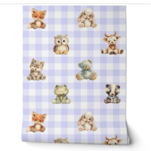 Papier Peint Bois Forêt Animaux Lavande Plaid Baby Girl