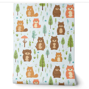 Papier Peint Bois Forêt Animaux Motif Baby Nursery Room