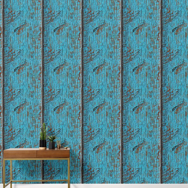 Papier Peint Bois motif murale patinée planches à écailles (Couloir)