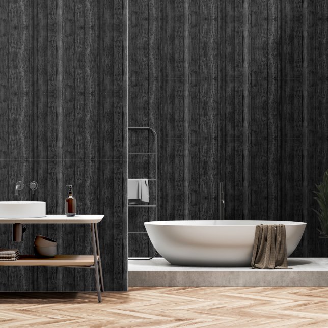 Papier Peint Bois Patiné noir (Salle de bain)