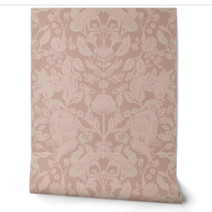Papier Peint Bois rose poussiéreux Bloc Imprimer Damas
