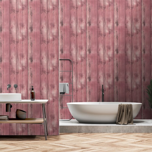 Papier Peint Bois rouge Patiné rustique (Salle de bain)