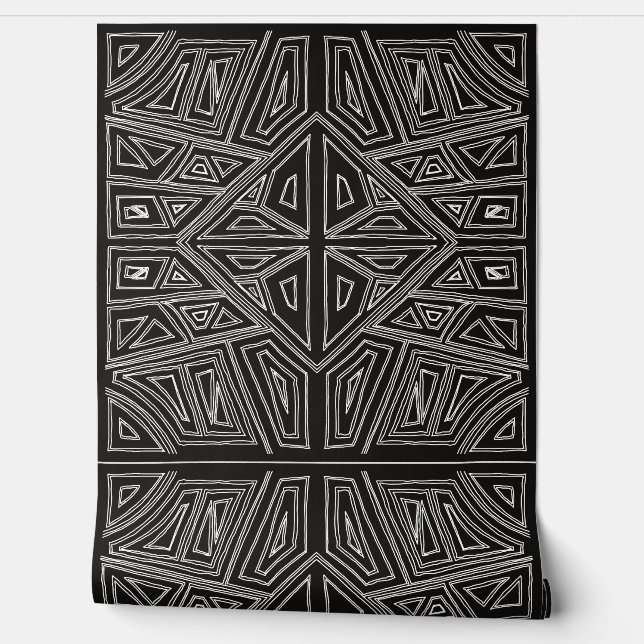 Papier Peint Bold Lines - Symmetrical Tile - Black And White  (Déroulement)