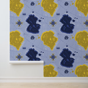 Papier Peint Bon Voyage Carte Nautique Bleue & Jaune