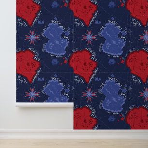 Papier Peint Bon Voyage Rouge & Bleu Carte Nautique
