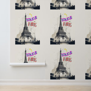 Papier Peint Bonjour Paris coloré