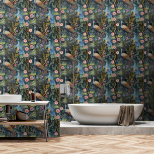 Papier Peint Botanique à paon floral foncé amovible