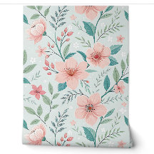 Papier Peint Botanique Floral Rose Pastel