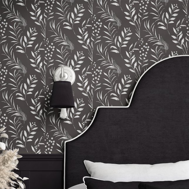 Papier Peint Botanique noire et blanche (Créateur téléchargé)