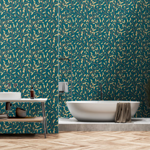 Papier Peint Botanique Sombre Turquoise Vins Feuille Brown Beig