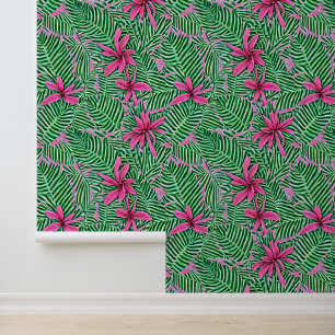Papier Peint Botanique vert rose vert tropical Hawaï chic