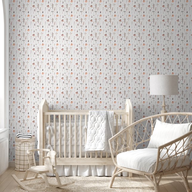 Papier Peint Botaniques de Boho Peach et Blush Fleur sauvage (Enfants)