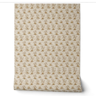 Papier Peint Bouddha doré Toile de Jouy motif classique