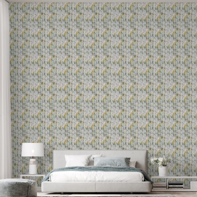 Papier Peint Bouleau vert à sauge moderne (Chambre à coucher)