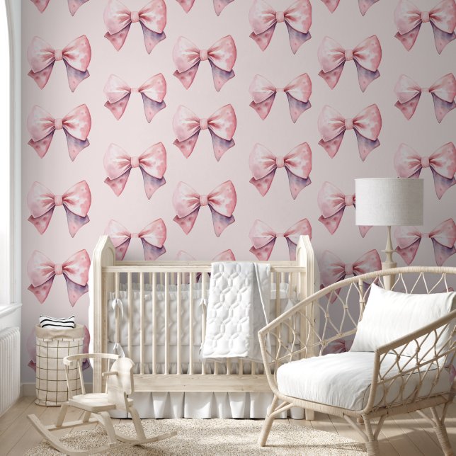 Papier Peint Bow Aquarelle rose et blanc (Enfants)