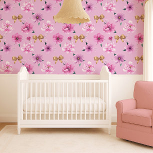 Papier Peint Bow Rose or Floral Toddler Nursery Baby Girl