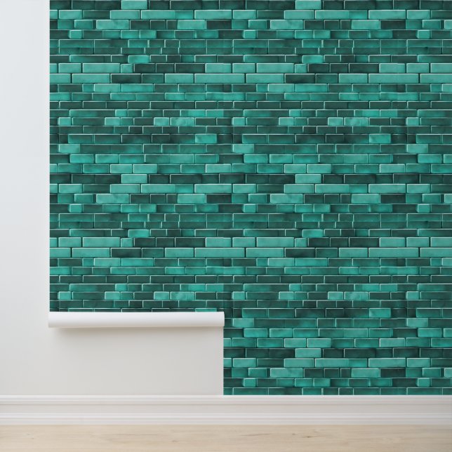 Papier Peint Briques bleues turquoises Gris sans couture Motif  (Application)