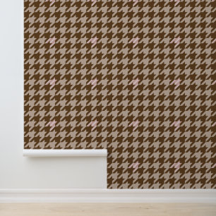 Papier Peint Brown avec Houndstooth d'accentuation or Rose