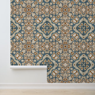 Papier Peint Brown Ochre Turquoise Bleu Hip Bohème Bali Art