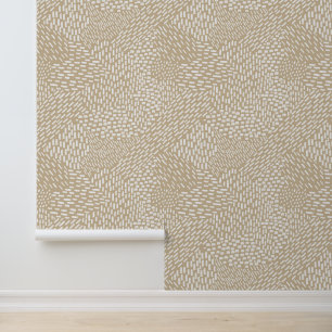 Papier Peint Brush stries Abstraites modernes, blanc sur beige