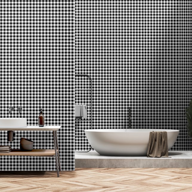 Papier Peint Buffle noir et blanc d'un pouces large Plaid (Salle de bain)