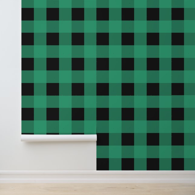 Papier Peint Buffle noir vert Plaid Check Rustique Patterson (Application)