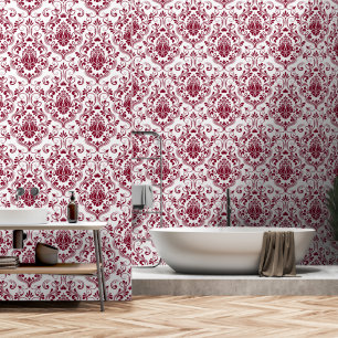 Papier Peint Burgundy et blanc Damask Floral peler et bâton