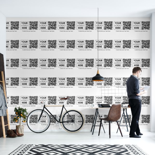 Papier Peint Business Logo Entreprise Code QR simple Texte Offi (Salon)