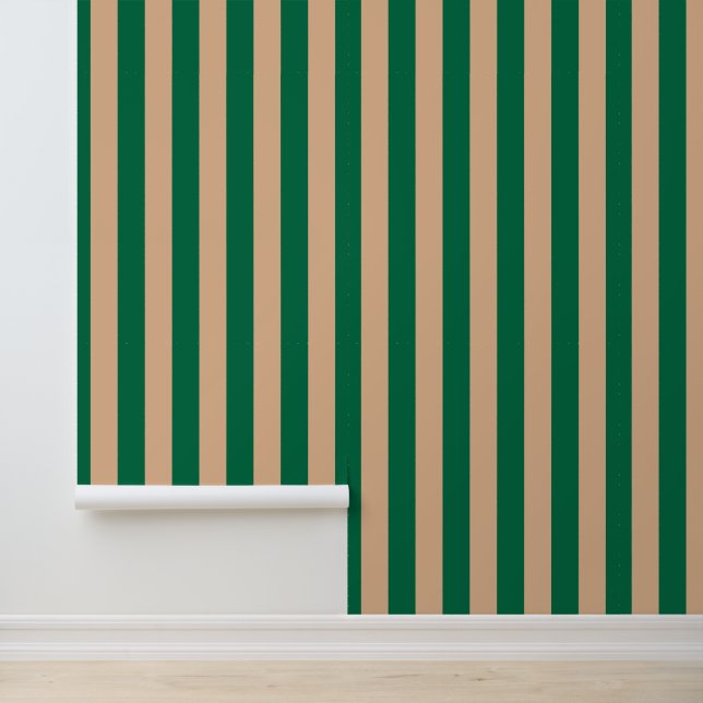 Papier Peint Camel Beige & Classic Green Bande (Application)
