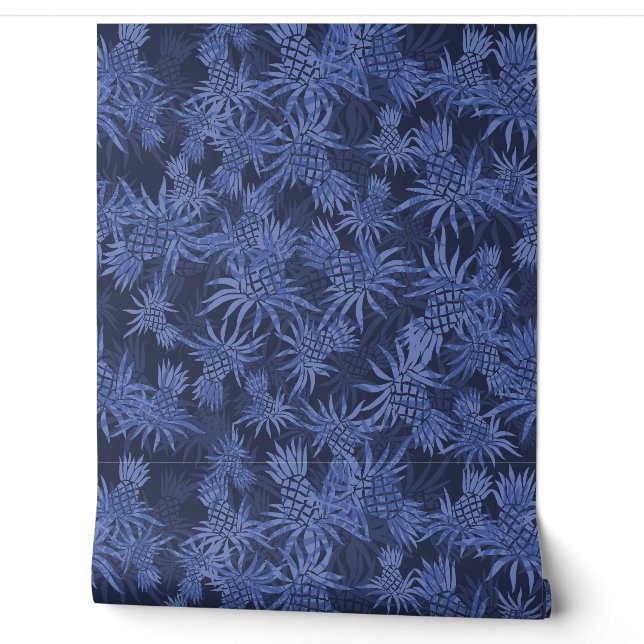 Papier Peint Camo d'ananas Tropical Hawaiian - Marine (Déroulement)