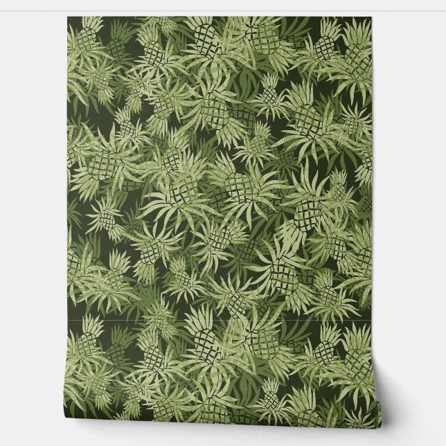 Papier Peint Camo d'ananas Tropical Hawaiian - Vert (Déroulement)