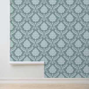 Papier Peint Canard Rococo Motif Damassé Œuf Bleu+Turquoise