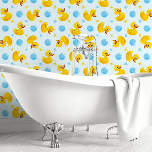 Papier Peint Canards Jaunes En Caoutchouc Sur Bleu Avec Bleu Bu