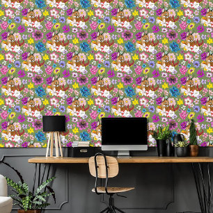 Papier Peint Caracal Élégant Chat Sauvage Lis Floral Vert