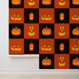 Papier Peint Caricature Drôle Citrouille face Motif Halloween