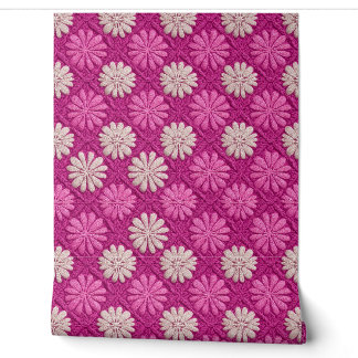 Papier Peint Carré de grand-mère floral au crochet rose
