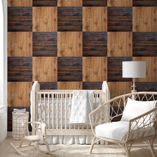 Papier Peint Carré en bois rustique À damiers (Enfants)