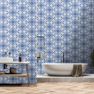 Papier Peint Carreau bleu méditerranéen à motif azulejo portuga