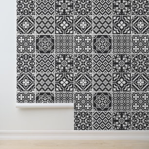 Papier Peint Carreau de mosaïque monochrome méditerranéen