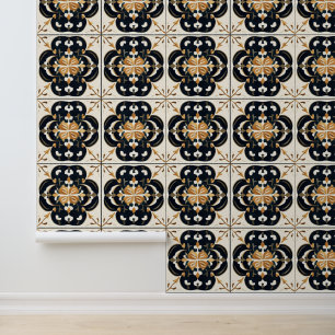 Papier Peint Carreau motif crème noir
