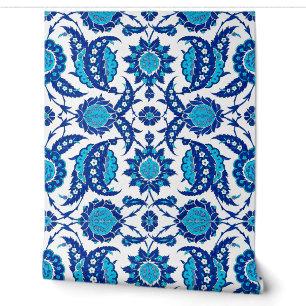 Papier Peint Carreau turc bleu turquoise floral ottoman d'Iznik