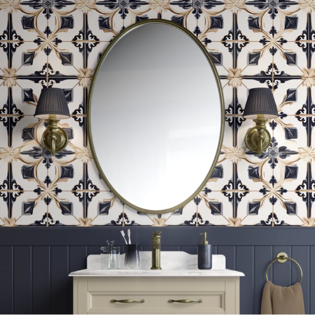 Papier Peint Carreaux de diamant Regal - Marine et Or - Traditi (Noble Elegance Peel and Stick Wallpaper)