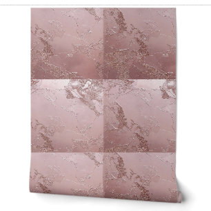 Papier Peint Carreaux de Plâtre Métallisé Rose Gold