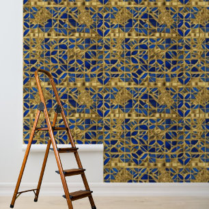 Papier Peint Carreaux Mosaïques Or Bleu Motif Stick Autocollant
