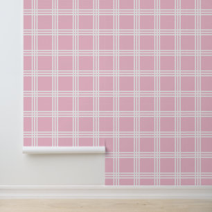 Papier Peint Carreaux/Pied-de-poule/Rayes rose
