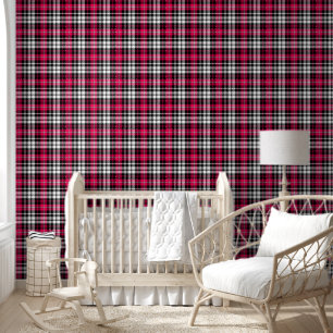Papier Peint Carreaux Tartan Rose Noir Blanc