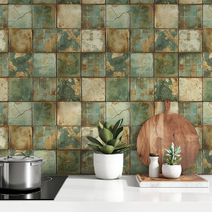 Papier Peint Carreaux verts Vintages rustiques