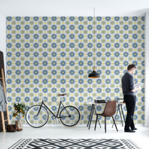 Papier Peint Carrelage bleu blanc